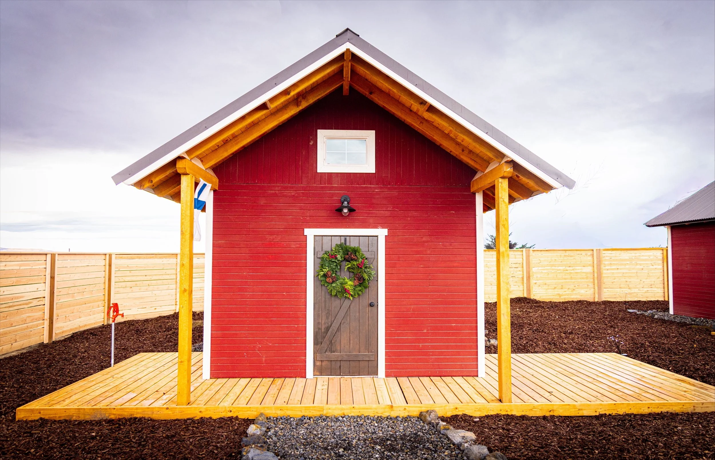 The red Löyly sauna cabin in Burley, Idaho